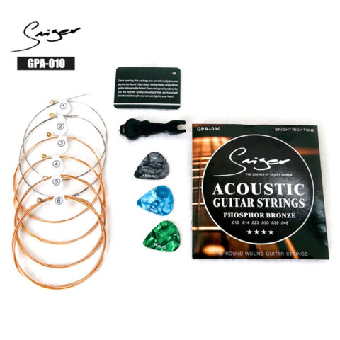 Smiger GPA-010 Acoustic Guitar Strings Bundle - Phosphor Bronze | أوتار جيتار غربي مع ريش