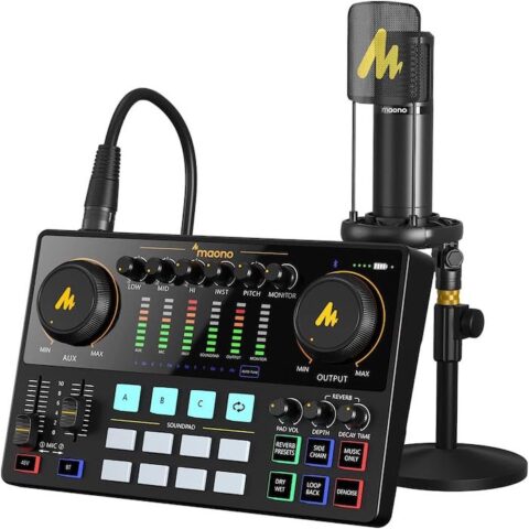 Maono Maonocaster AME2-A Integrated Audio Production Studio Kit For Podcasting - Streaming - Music | كرت صوت و ميكسر بودكاست مع ميكرفون