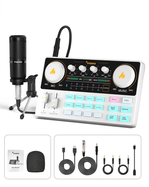 Maono Maonocaster Lite AM200S1 Audio Interface Mixer Kit For Podcasting / Live Streaming | كرت صوت و ميكسر بودكاست مع ميكرفون