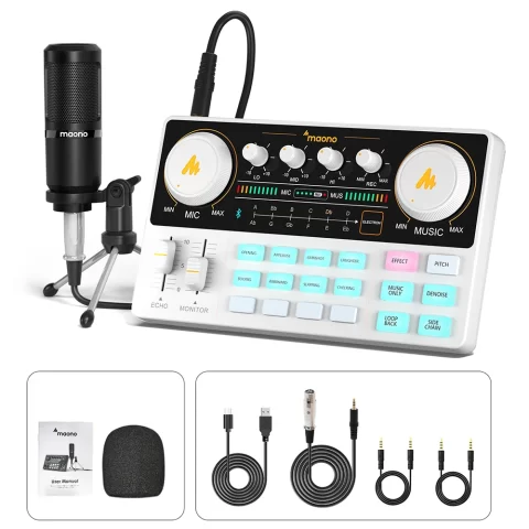 Maono Maonocaster Lite AM200S1 Audio Interface Mixer Kit For Podcasting / Live Streaming | كرت صوت و ميكسر بودكاست مع ميكرفون